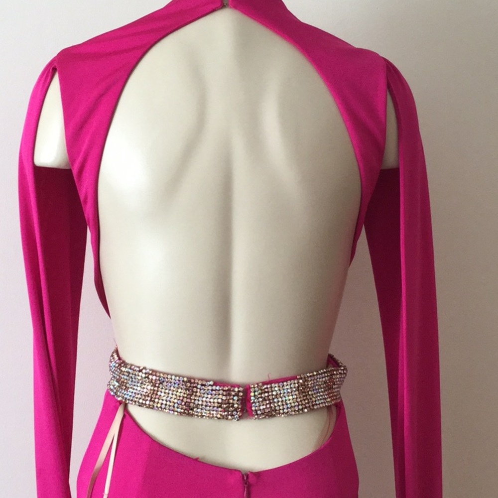 Hot Pink Plunging Neckline Open Back Gown NM61684 - Picture 6 of 8